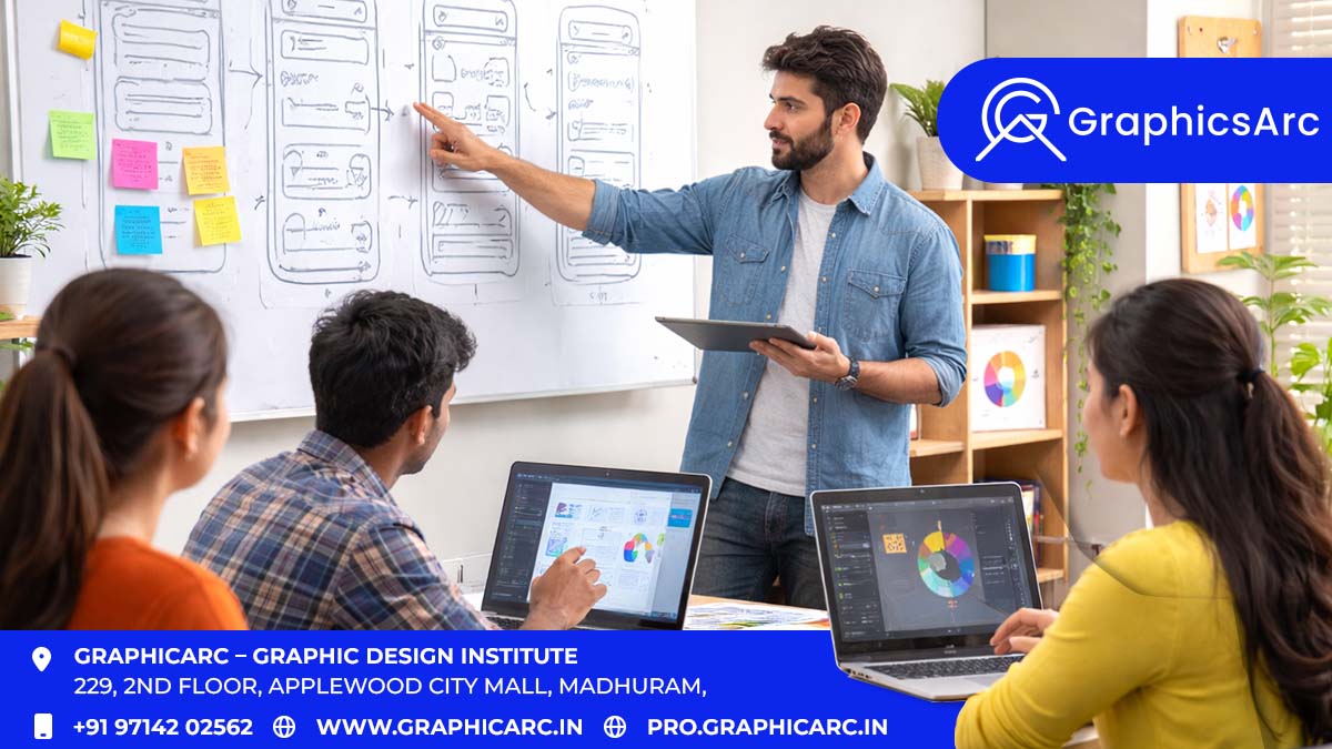 UI/UX design tools like Figma and Adobe XD used at Graphicarc, Junagadh