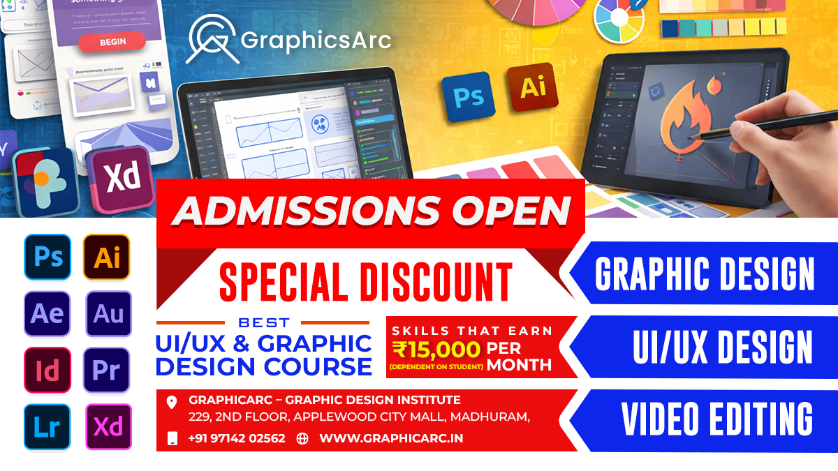 Graphicarc UI/UX and Graphic Design course banner – Admissions open in Junagadh